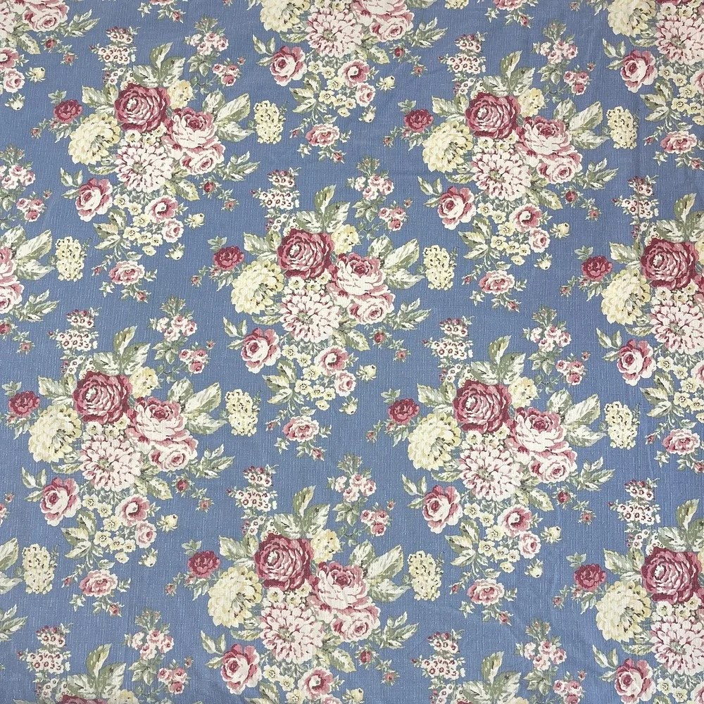 VTG 90s Eddie Bauer Home King Duvet & 2 King Shams Blue Cabbage Rose Cotton